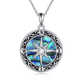 SHEAISRS Celtic Compass Necklace for Women 925 Sterling Silver Abalone Compass Jewelry for Women Graduation