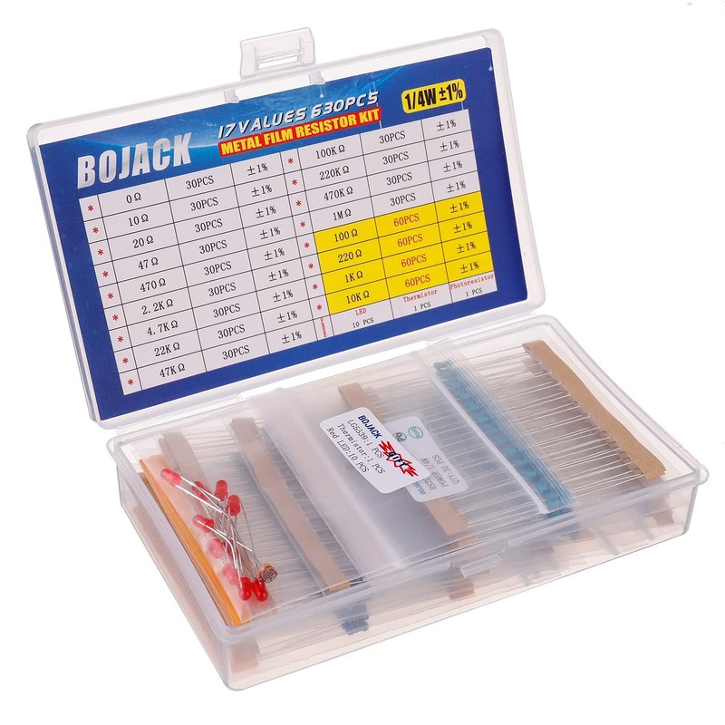 BOJACK 630 Pcs 17 Values Resistor Kit 0 Ohm-1M Ohm