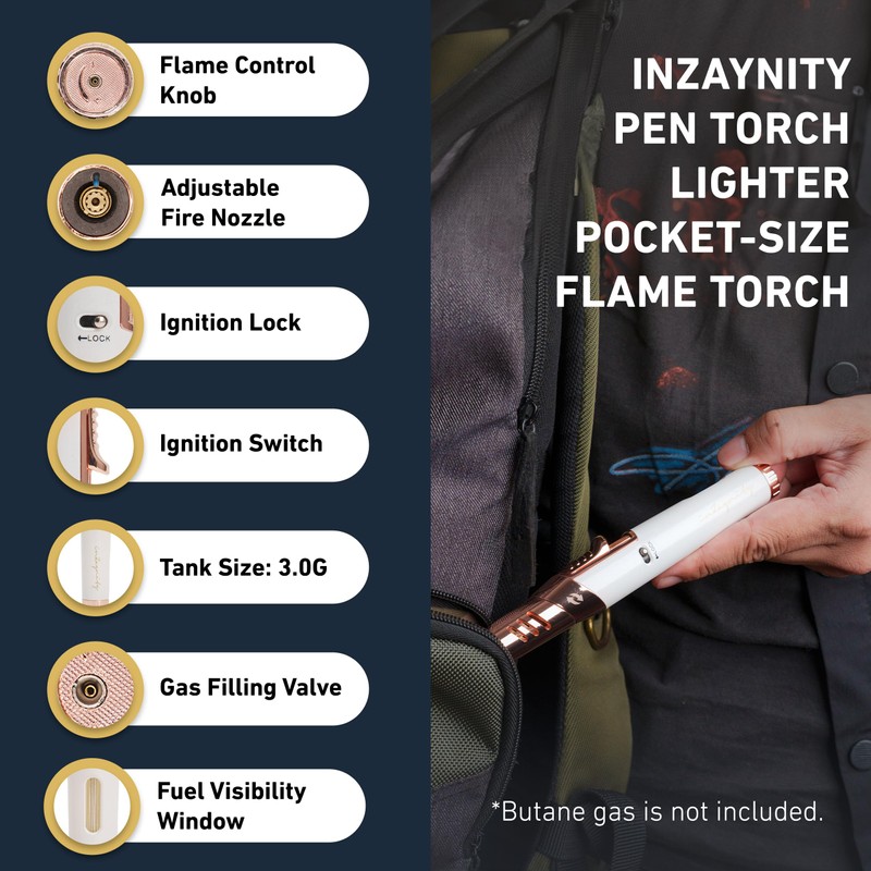 inZaynity Pen Torch Lighter - Windproof Jet Flame, Tiltable Head