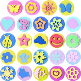 Outus 24 Pcs EVA Painting Sponges Foam Painting Stamper Double-Side Sponge Stamper for Kids Toddlers Early Learning and Crafts DIY, Assorted Shapes