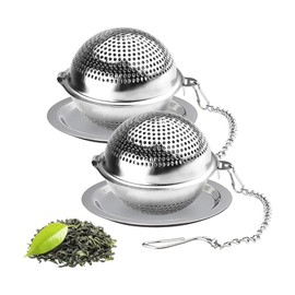 GeorgeX Juego de 2 Infusor de Té de Acero Inoxidable, 304 Infusores de Té para Té Suelto con Charola, Filtro de Té de Malla Extra Fina Perfecto para T