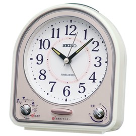 Seiko Clock QM750P Alarm Clock, Wall Clock, Analog, 31 Melodies, Alarm, White Pearl with Some Pink Pearl, 139×126×70mm (5.47×4.96×2.76 inches)
