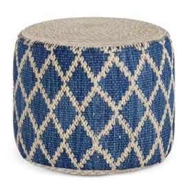 SIMPLIHOME Edgeley Round Pouf, Small Parcel, Classic Blue, Natural