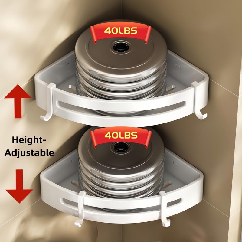 DOIAESKV 2 Pack Corner Shower Caddy with Hooks,No Drilling Aluminium