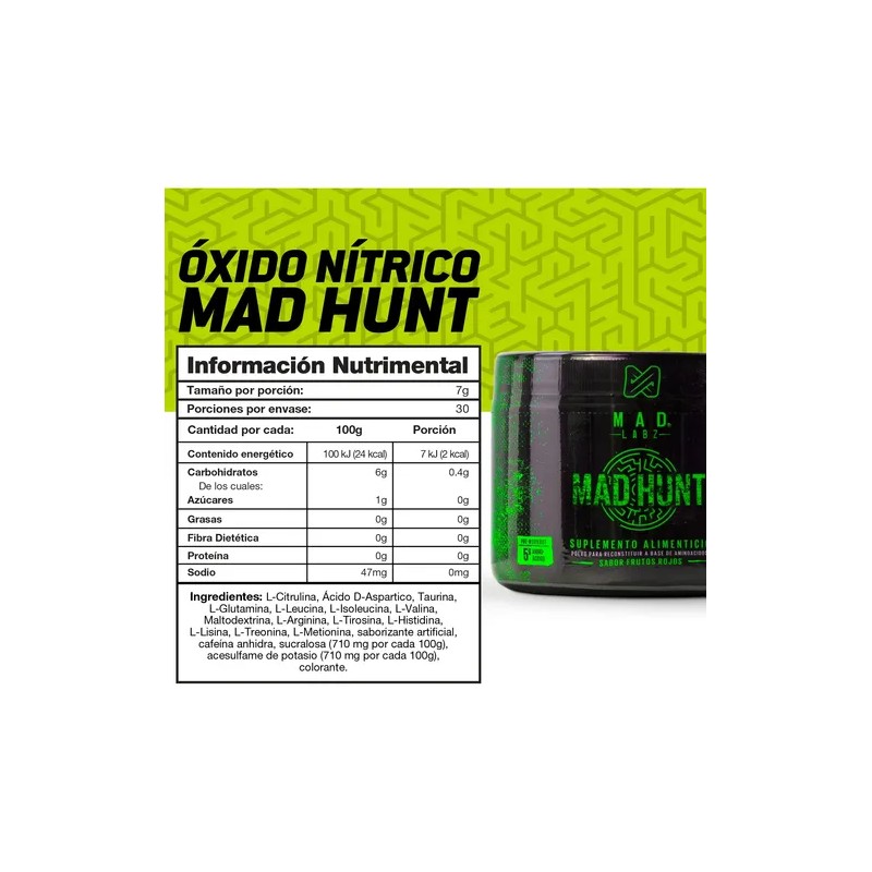Pre Workout Mad Labz 210g Mad Hunt 30 Servicios Oxido