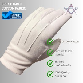Regalia Store UK Masonic White 100% Cotton Gloves (Medium)