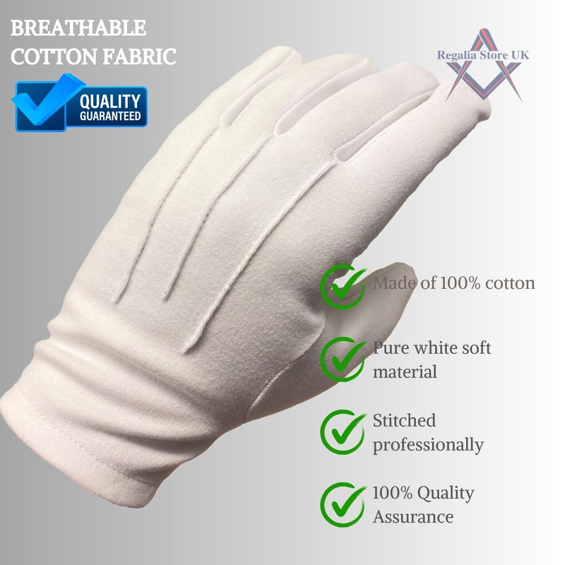 Regalia Store UK Masonic White 100% Cotton Gloves (Medium)