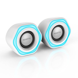 HEANTTV Computer Speaker, PC Speakers for Desktop Monitors, 2.0 Stereo Volume Control with LED Light, USB Powered & 3.5 mm jack, Perfect Multimedia Speakers for Monitors, Computer, Laptop,Smartphones