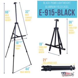 U.S. Art Supply 66" Black Metal Tripod Easel Display - Adjustable 20"- 5.5', Holds 32" Canvas - Floor/Tabletop Easel Stand, for Sign Display, Painting, Poster Board, Canvas - Portable Bag