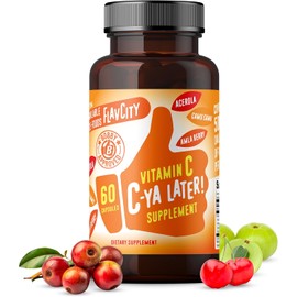 FlavCity Vitamin C Supplement, C-Ya Later! Superfood-Derived Immunity Support - Bioavailable Vitamin C Immune Support from Acerola Cherry, Rose HIPS & Camu Camu - 500% Daily Value (60 Capsules)