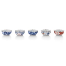 Saikaitoki Small Bowl, Japanese Tableware, Cutlery, Hasamiyaki, New Year Set, Dyed and Nishiki-e Changing Chrysanthemum Shape, Small Pot (Set of 5 Patterns)