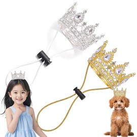 KASELIN Crown Hair Band, Baby Crown, Half Birthday, Headband, Hair Ornament, Size Adjuster, Elastic Band, Commemorative Photos, Commemorative Photography, Gold & Silver (Set of 2) (Style 2)
