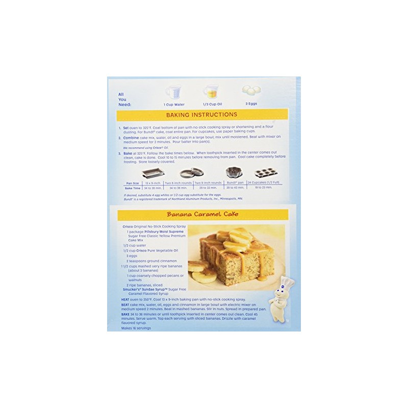 Pillsbury Moist Supreme Sugar Free Classic Yellow Cake Mix, 16