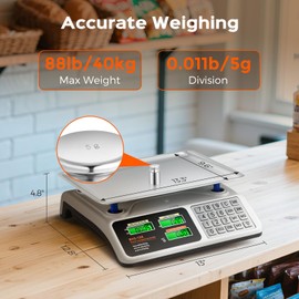 Bonvoisin Price Computing Scale 88lb/40kg Commercial Food Scale with Stainless Steel Platform & Keys, Dual LCD Display Backlight for Meat, Produce, Deli, Butcher Shop, Farmers Market, Retail