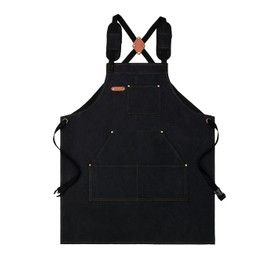 Nanxson Canvas Tool Apron, Work Apron, Wooden Apron Welding Apron with Cross Back for Garden, Barbecue, Industry, black, One size fits all