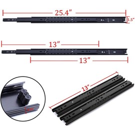 TOOPONE Drawer Slides, 13 Inch Full Extension 3 Section Ball Bearing Side Mounted Drawer Slider for Cabinet Kitchen Furniture ，2 Pack (13 Inch, Black)