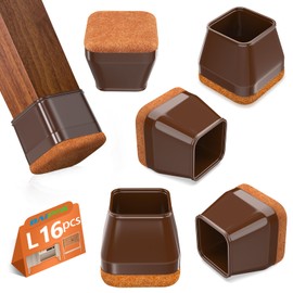 16Pcs Square Chair Leg Floor Protectors with Thickened Felt Pads Silicone Chair Leg Covers Caps to Protect Hardwood Tile Floors Furniture Feet Reduce Noise (Brown L Fit 1.14"-1.42")