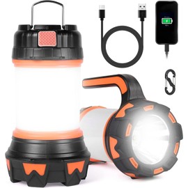MSRTSR Linterna de Cámping Recargable, 6 Modos de Luces de Trabajo, Farol de Cámping Impermeable, Antorcha Lámpara para Acampada, Senderismo Pesca Cortes de Energía Emergencia y Más (Naranja)