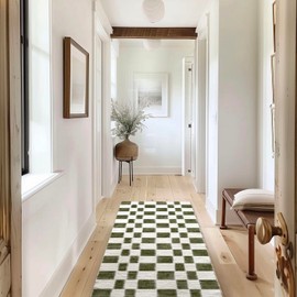 EVERGRACE Checkered Plaid Area Rug 2x6, Soft Christmas Faux Wool Rugs Washable Anti Slip Rugs Long Runner Carpet for Entryway Bedroom Living Room Hallway Kitchen and Laundry, Olive Green