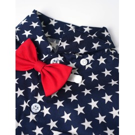 A&J DESIGN Camisa para Bebe Niño Ropa de Mamelucos con Dibujo de Estrella de Mangas Corta con Pajarita Regalo en Fiesta, Marino, 3-6 Meses