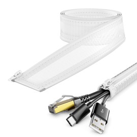 deleyCON 1.5 m Cable Sleeve with Zip 15 mm Diameter Cable Management Cable Duct Cable Protection Robust Nylon Cable Sheath Household Office Desk White