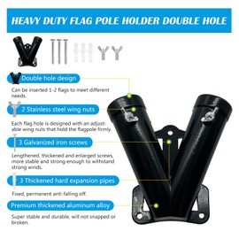 NASOFIR Flag Holder, Flag Bracket, Flag Pole Holder Bracket Double Hole Design Outside House Heavy Duty Metal Flag Mount, Aluminum Alloy Mounting Brackets(1 inch)