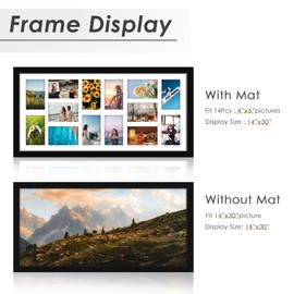 DUENPY 14x30 Picture Frame 4x6 Collage Picture Frame Displays Fourteen 4x6 inch Photos Collage Wall Decor Wall Hanging Black