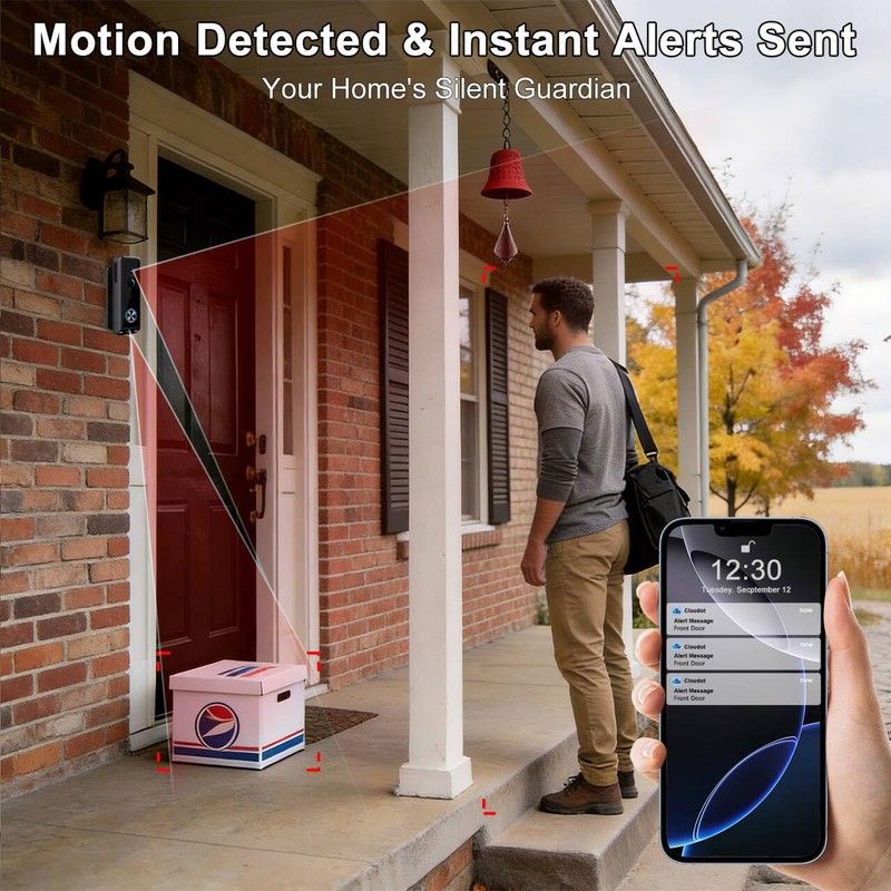 Doorbell Camera Wireless ,2K HD Dual Cameras &Head-to-Toe View ,Battery