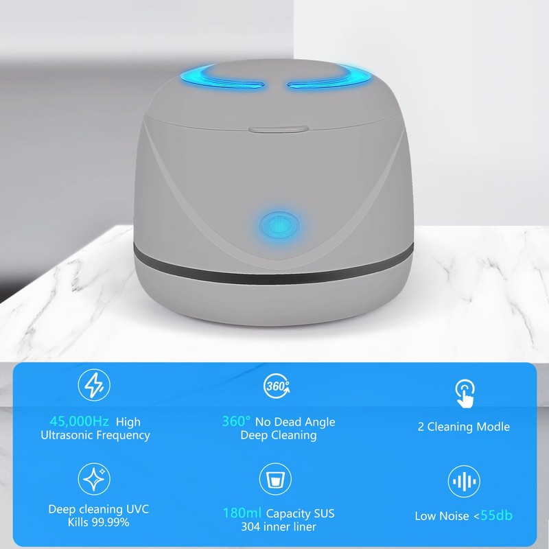 Ultrasonic denture cleaner for dentures, mouth guards, braces, toothbrush heads,