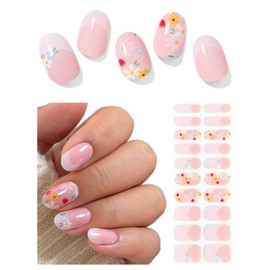 AutyaMee Semi Cured Gel Nail Strips (Orange Pink), Daisy, French Flower, 20 Pcs Gel Nail Wraps, Stickers, UV Light Required, Salon Quality, Long Lasting