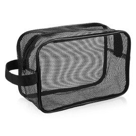 Ajcotahm Mesh Shower Caddy Bag, Portable Toiletry Shower Tote Quick Dry Portable Tote Bag Gym Bags Bathroom Shampoo Bags for College Dorm Bathroom Swimming Gym Beach Travel (Black)