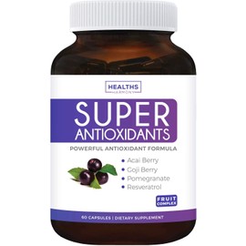Super Antioxidant Supplement - Powerful Super Food Antioxidants Blend - Acai Berry, Goji Berry, Pomegranate & Trans Resveratrol - Natural Herbal, Fruit Formula - Skin Care - 60 Capsules