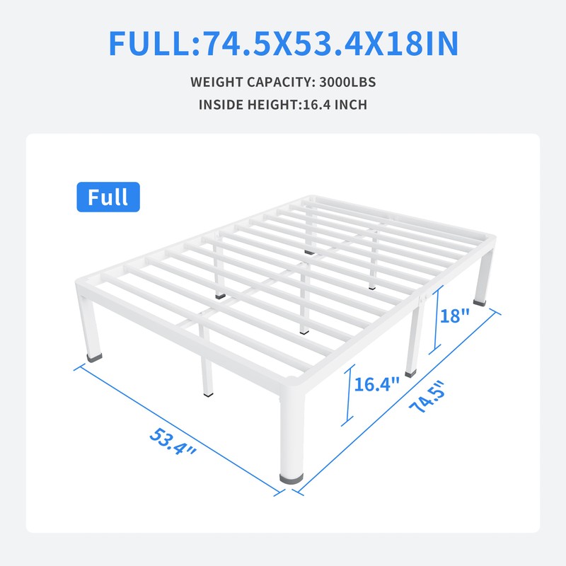 MAF 18 Inch Full Size Bed Frame White with Round