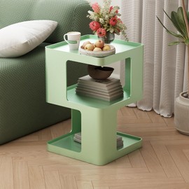 BAOGELIYA Metal Small Nightstands, Modern Side Table with 3 Tiers Storage, Green End Table for Couch, Living Room Bedroom, Bedside Tables No Assembly Required