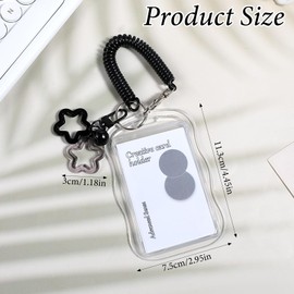 XLIUAX 2 Pack Photo Card Holder, Cute Photocard Holder Star Wave Photocard Keychain Kawaii Transparent Photo Card for ID Bus Cards Protector Idol Cards Holders (Black, Pink)