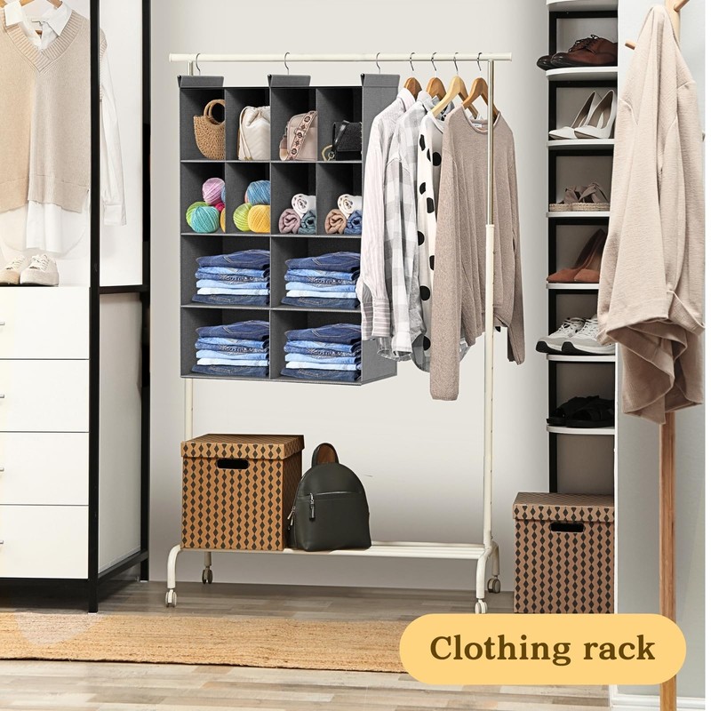 Ofiray-home 4 Tier Hanging Closet Organizer, 12 Compartments Sweater Organizer