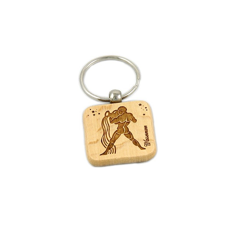 Zodiac Sign Key Ring Made of Natural Wood with High-Quality