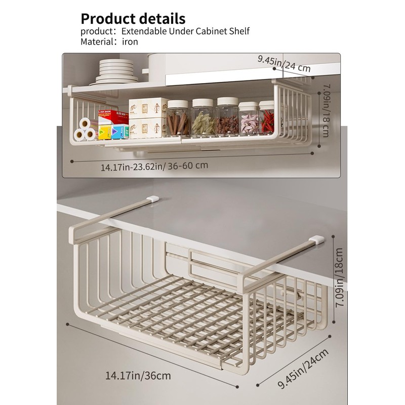 Janebert Extendable Under Shelf Storage Basket, Hanging Baskets Under Cabinet