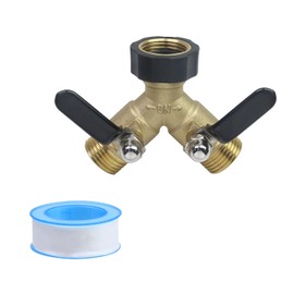 Pastlla Brass Garden Hose Splitter, 2 Way Heavy Duty Garden Hose Y Valve Hose Splitter, Garden Faucet Splitter with 2 Extension Handles and On/Off Valve, 3/4" GHT Threads for Home Garden Outdoor