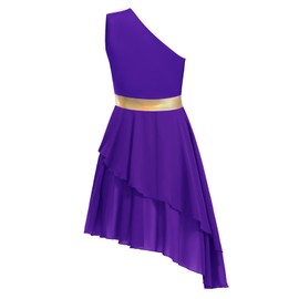 ZYACTU Women's Praise Dance Dress One Shoulder Liturgical Worship Overlays Dress Irregular Hem Lyrical Dancewear Tag XL-Purple