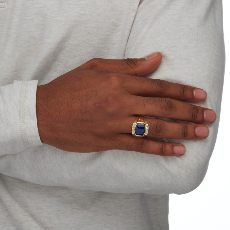 (10) - Men's 5.61 TCW Cushion-Cut Created Blue Sapphire and