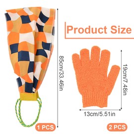 NOPKESV 1 Set Back Scrubber Double-Sided Exfoliating Wash Cloths with Handles Body Scrub Back Wash Aid for Removing Dead Skin (1 Bath Towel + 2 Bath Gloves)