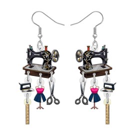 DALANE Acrylic Vintage 70s 80s Sewing Machine Earrings Dangle Retro Nostalgic Designer Earrings Hanging Jewellery for Women Girls Mom Quilter Sewing Lovers Seamstress Gifts, Acrylic, No Gemstone