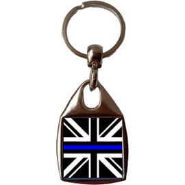 Thin Blue Line Police Luxury Double Sided Metal Keyring And Velvet Gift Bag
