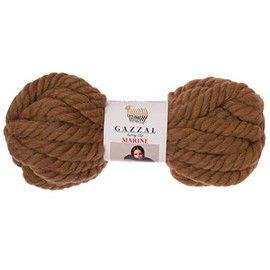1 Skein Gazzal Marine Wool Yarn, 21% Acrylic, 97% Wool, 3% Elastane, 5.29 Oz (150g) / 16,4 Yrds (15 m), Yarn Weight 7: Jumbo, Brown - 5510