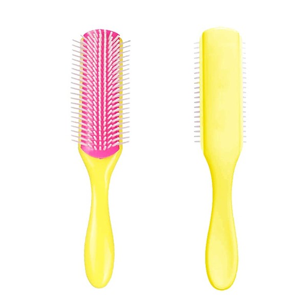NuAngela 9 Rows Styling Hair Brush, Easy Clean Removable Hairbrush For Detangling Defining Curls Shaping Smoothing Blow-Drying Separating, For Curly Hair (Yellow)