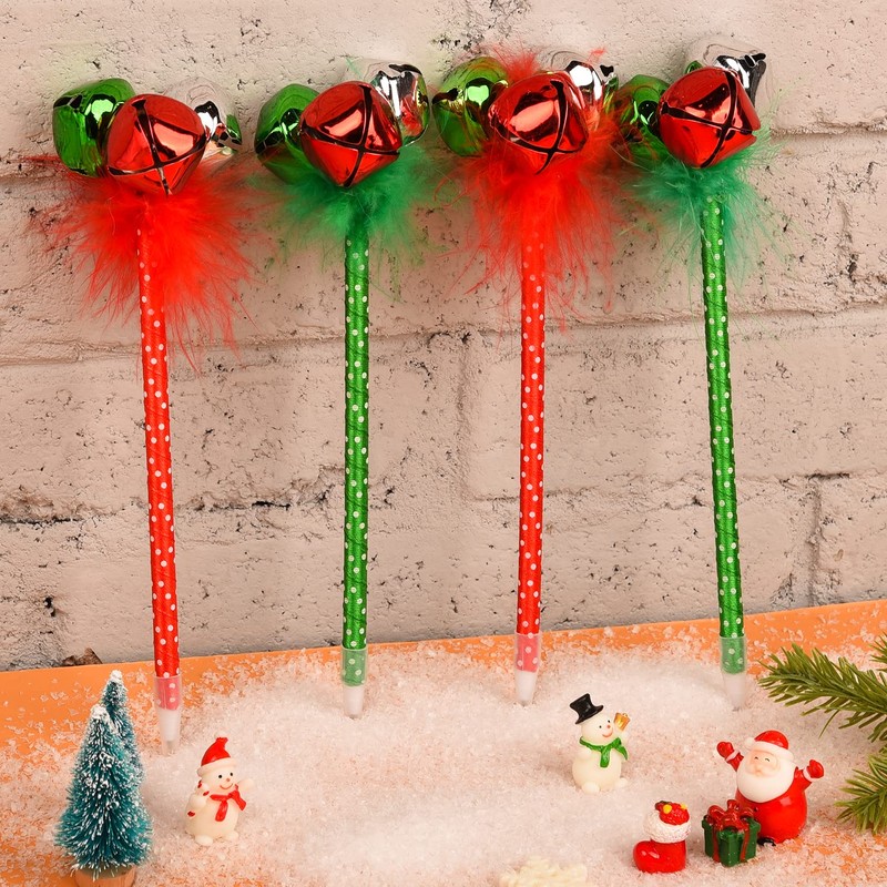 MFUOE 6 Pieces Christmas Pen Christmas Jingle Bell Ballpoint Pen