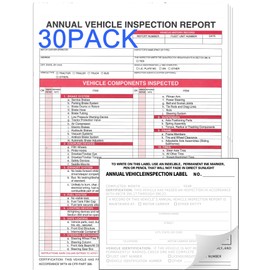 Annual Vehicle Inspection Report Form 30-pk 3-Ply Carbonless,Adhesive Vinyl Label 2-Ply