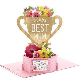 3D Pop-Up Mother's Day Card – Elegant Trophy Cup Design with Floral Accents, Perfect for Celebrating the Best Mom AUPOINT