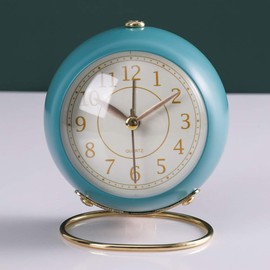 SHISEDECO Small Tableclocks Classic Non-Ticking Tabletop Alarm Clock with Backlight, Battery Operated Astronaut Deskclock with HD Glass for Living Room Bedroom Bedside Indoor Decor (Lake Blue)